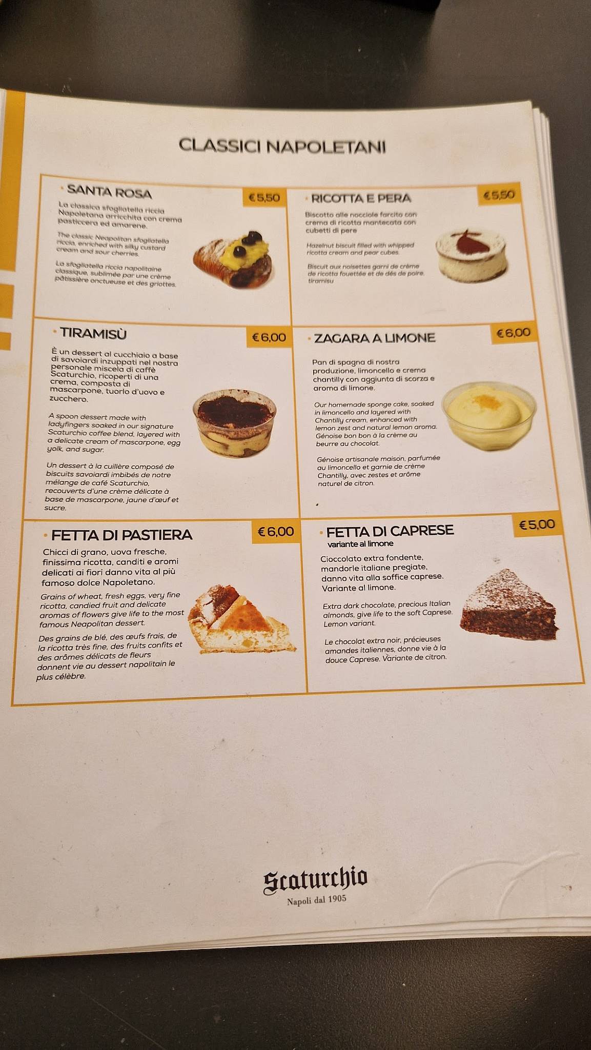 Menu di Pasticceria Giovanni Scaturchio 