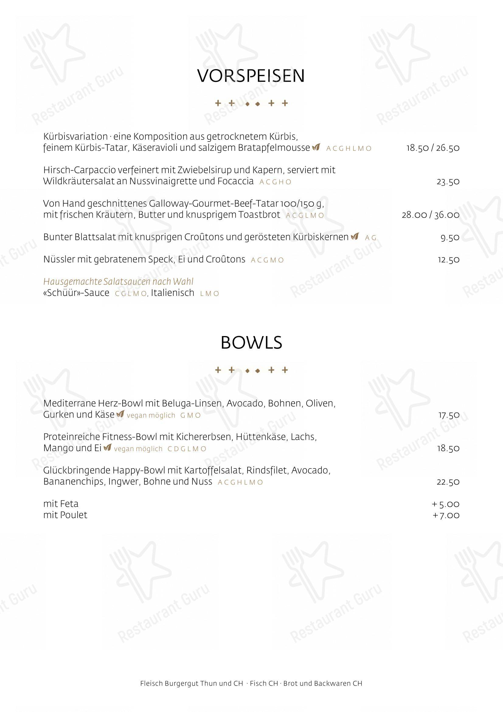 Schüür · Restaurant & Kultur in Steffisburg - Menu