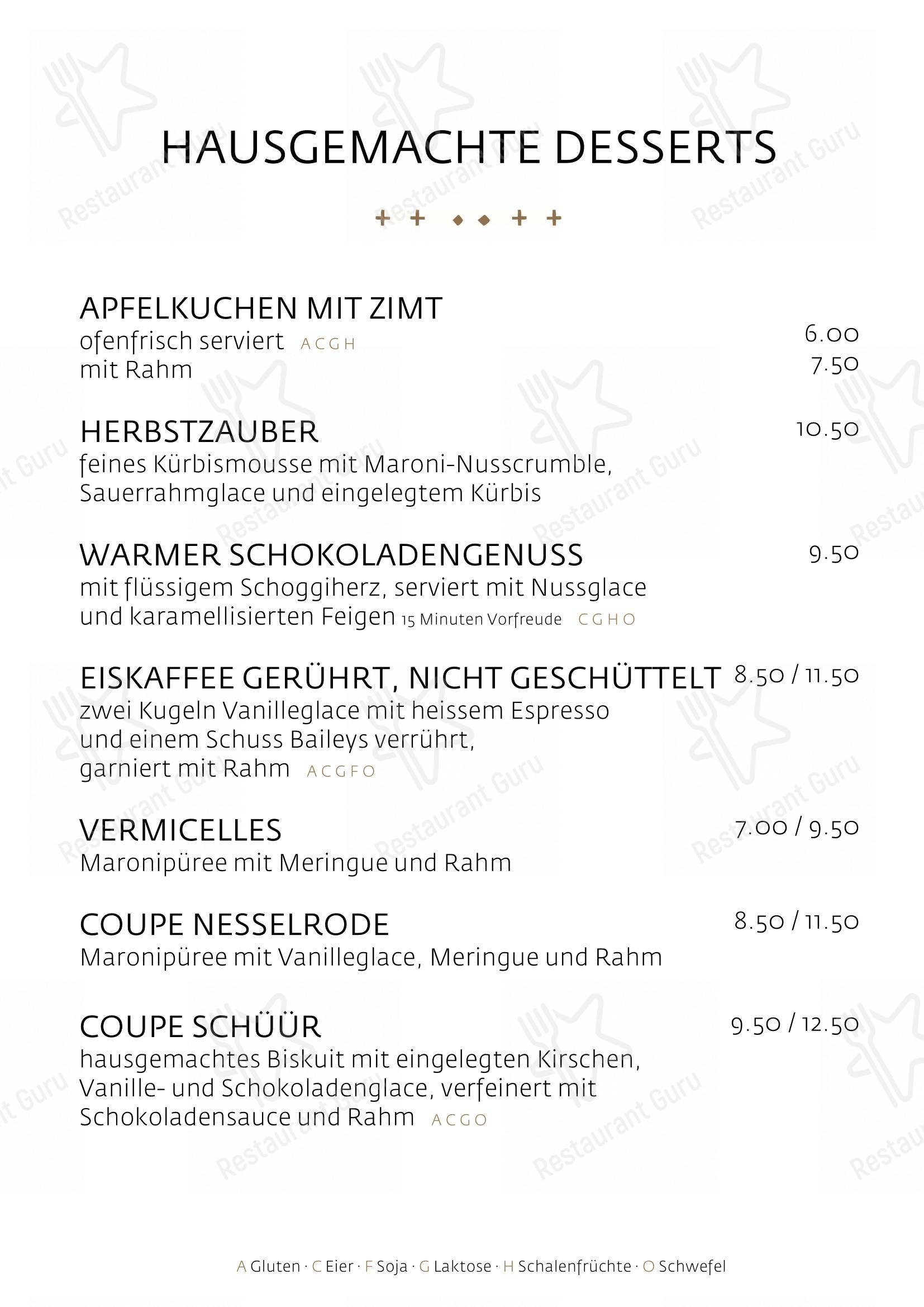 Menu di Schüür · Restaurant & Kultur - 菜单