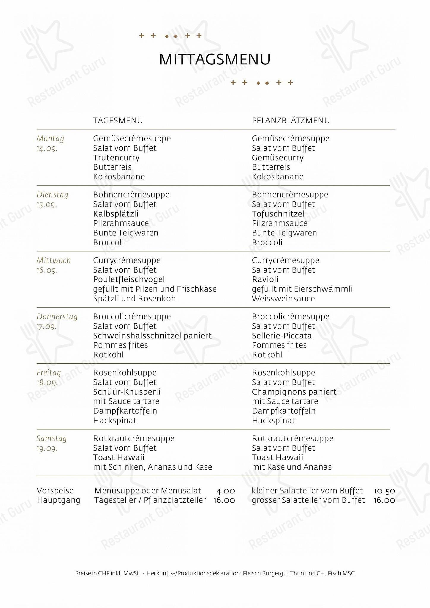 Schüür · Restaurant & Kultur in Steffisburg - Dinner Menu