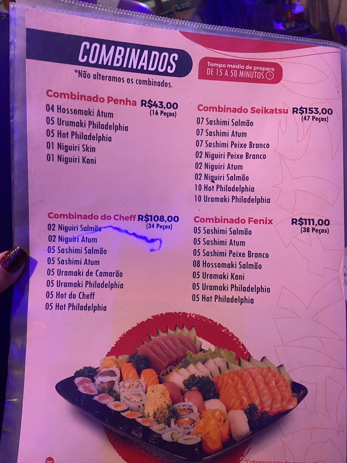Seikatsu Sushibar e Petiscaria cardápio