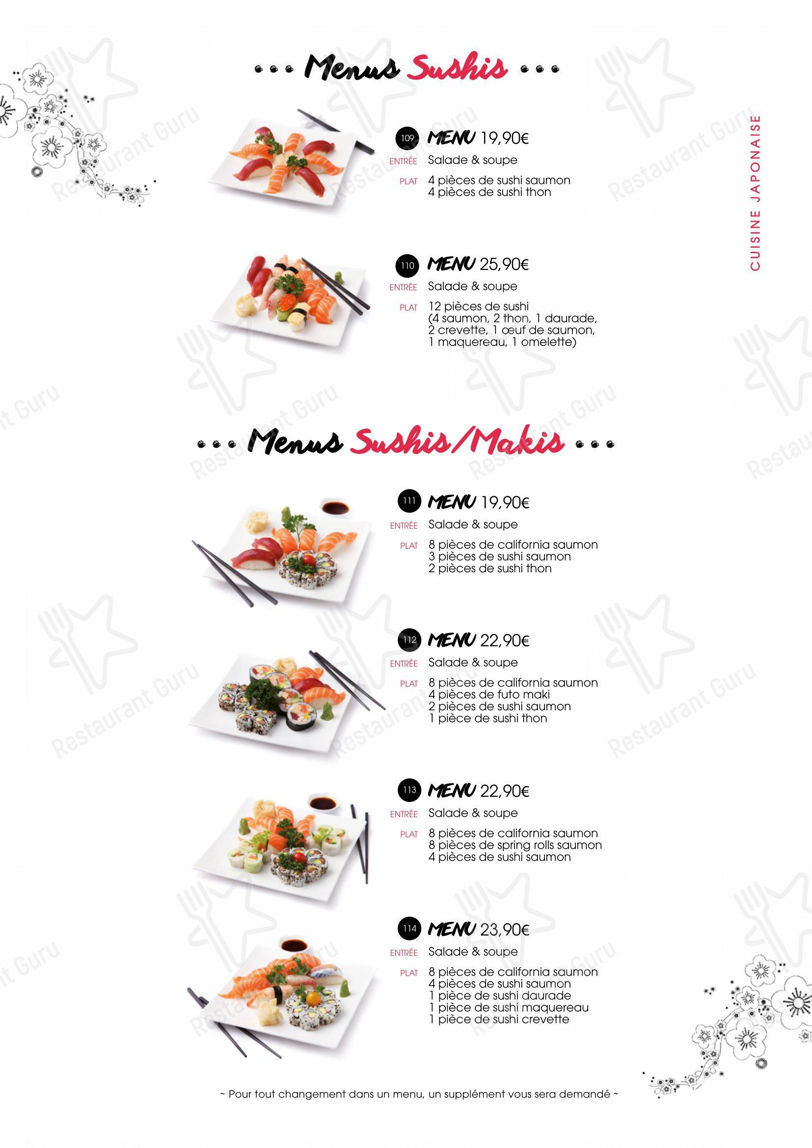 Menu pour SenSushi dans Huningue
