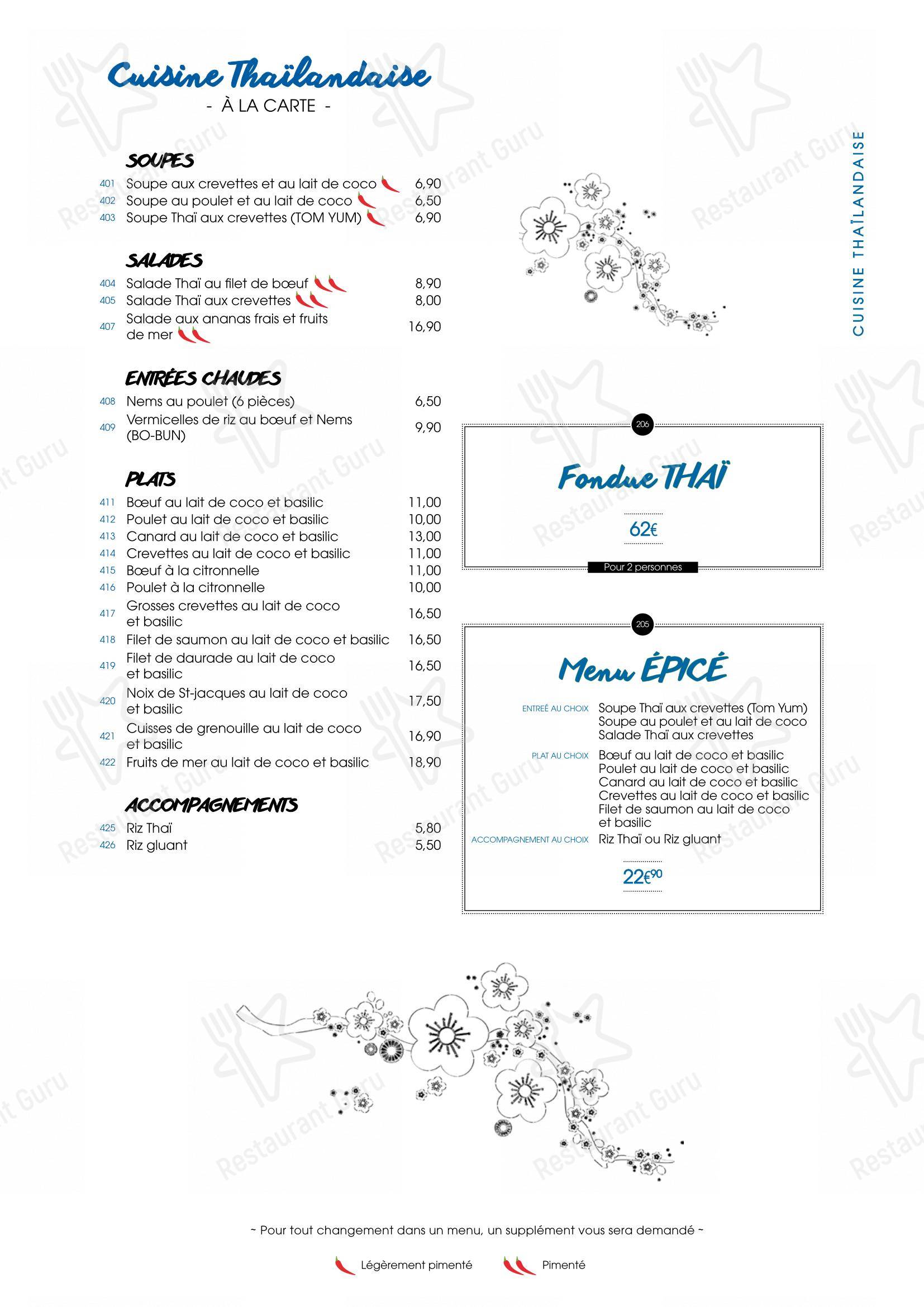 Menu pour SenSushi - Menu