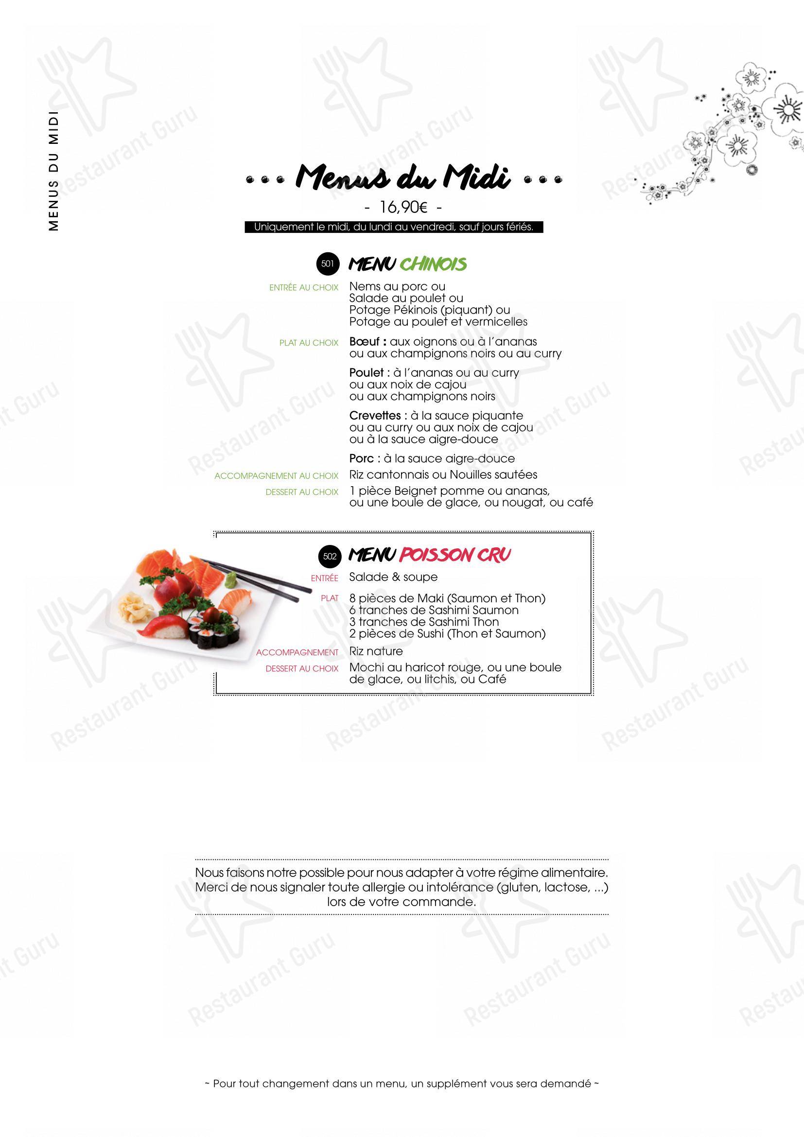 Menu pour SenSushi - Menu