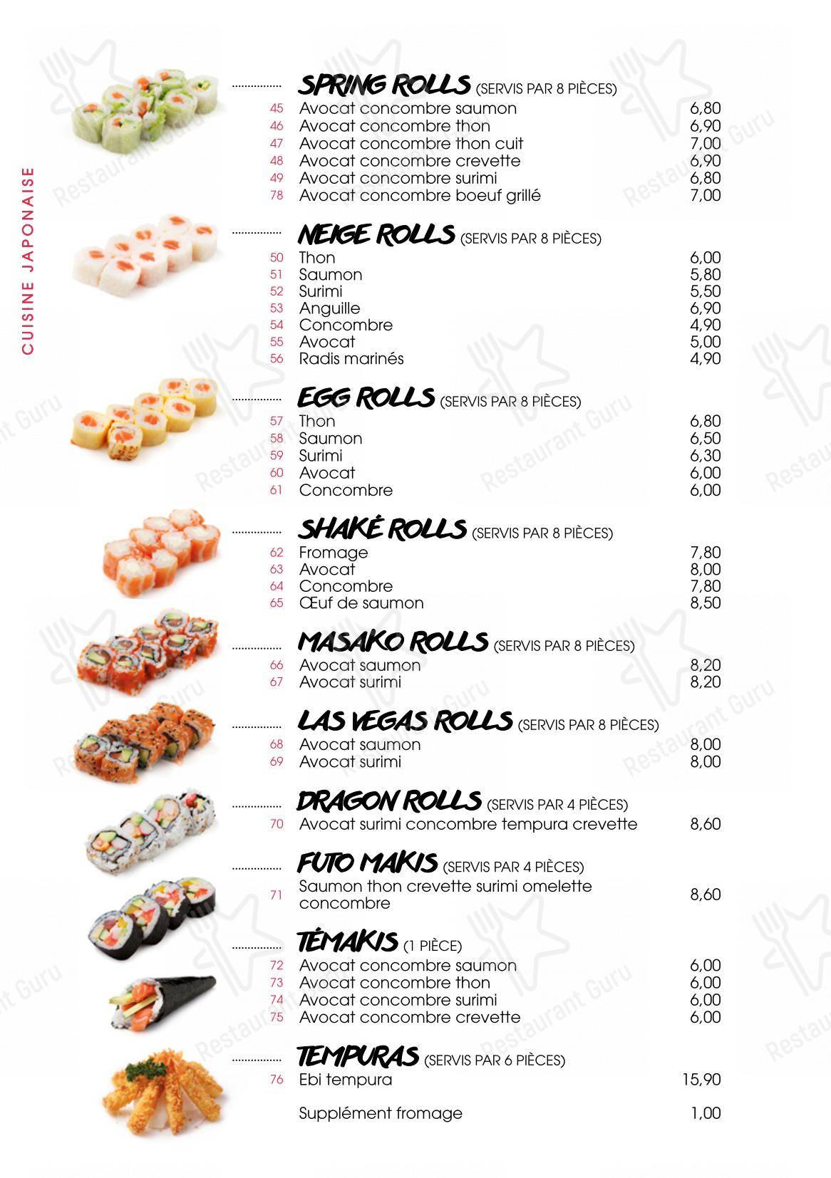 Menu bar pour SenSushi restaurant
