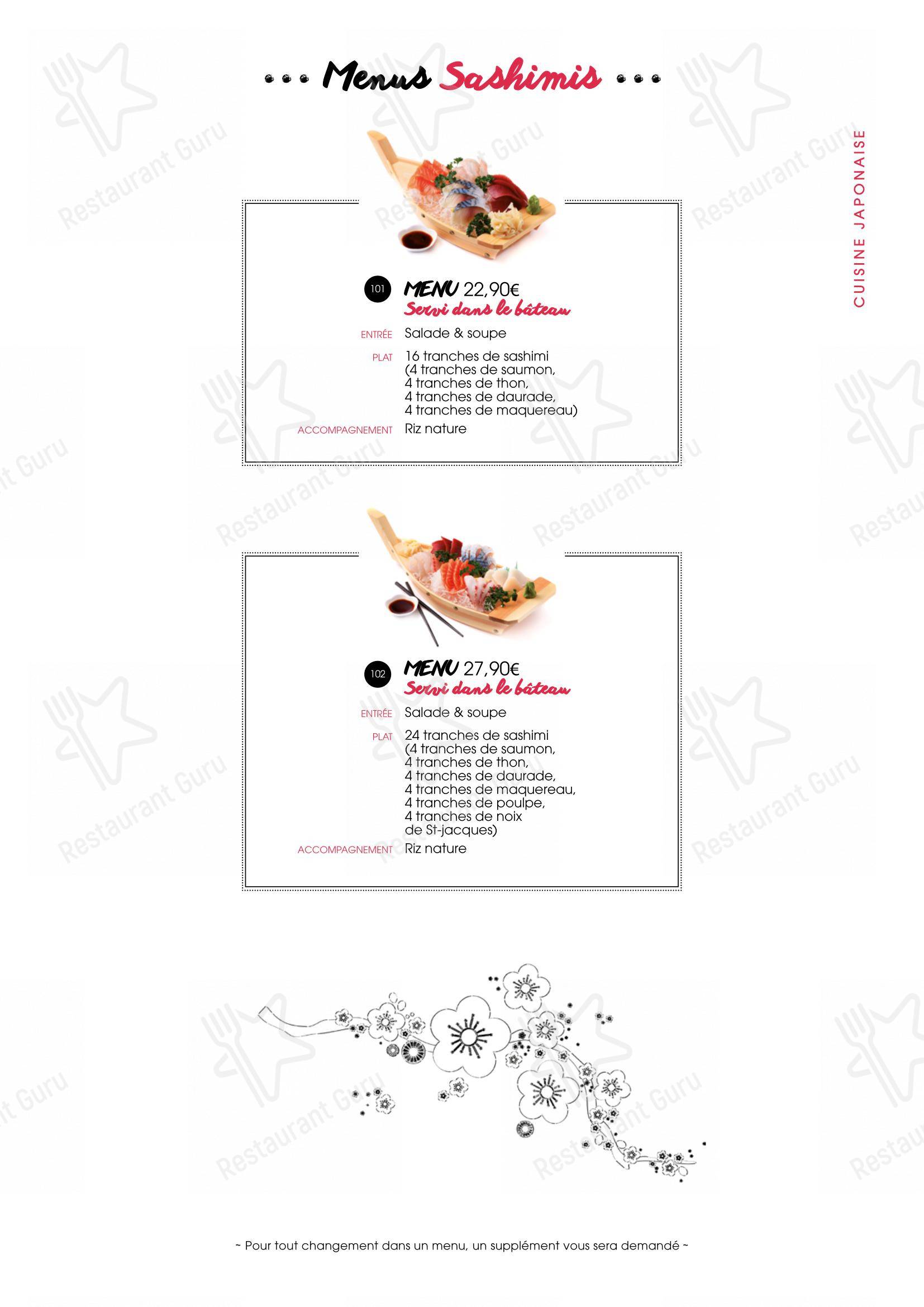 Menu pour SenSushi - Menu