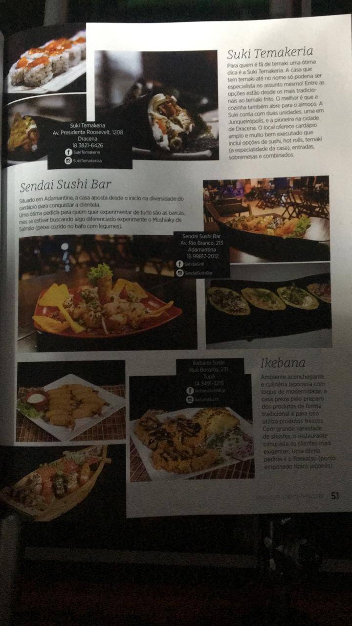 Sendai Sushi Bar Adamantina cardápio