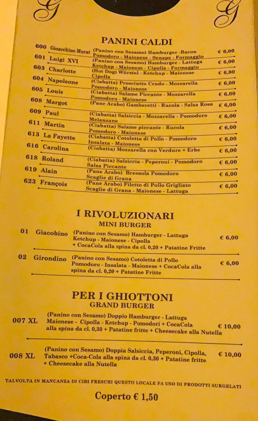 Menu di La Ghigliottina 
