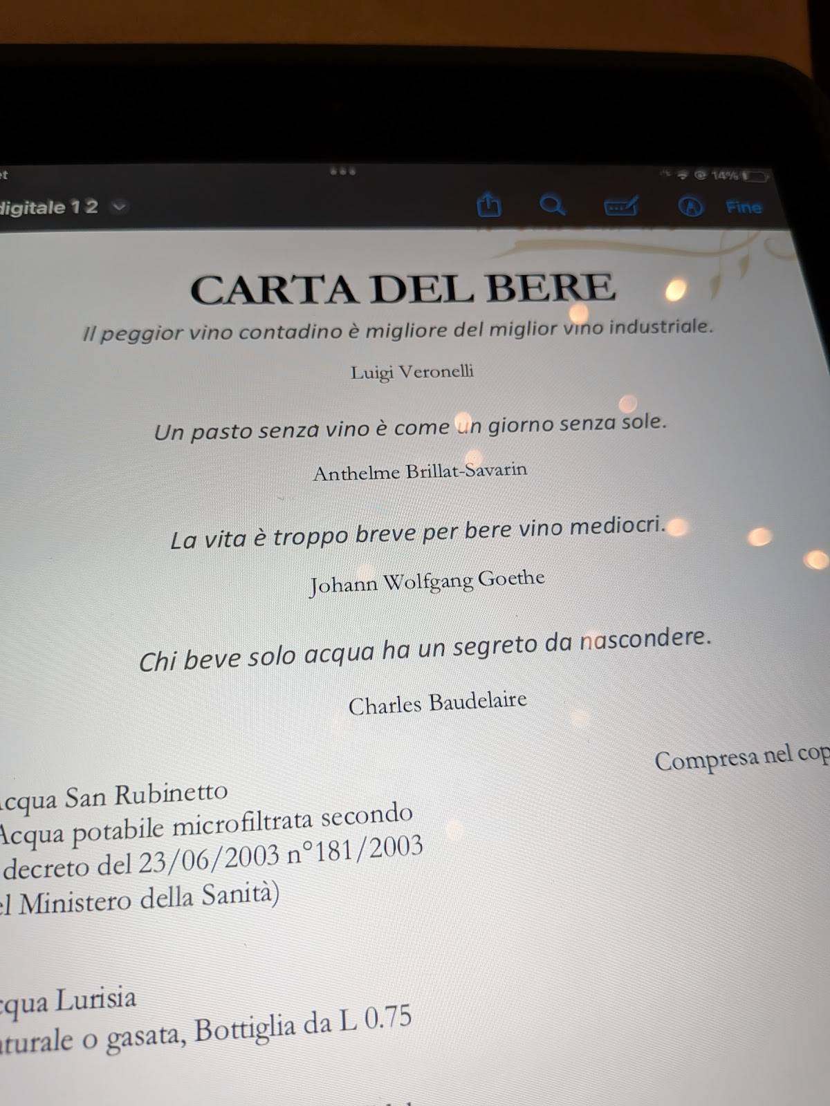 Menu di Senza Fretta Osteria con Camere 