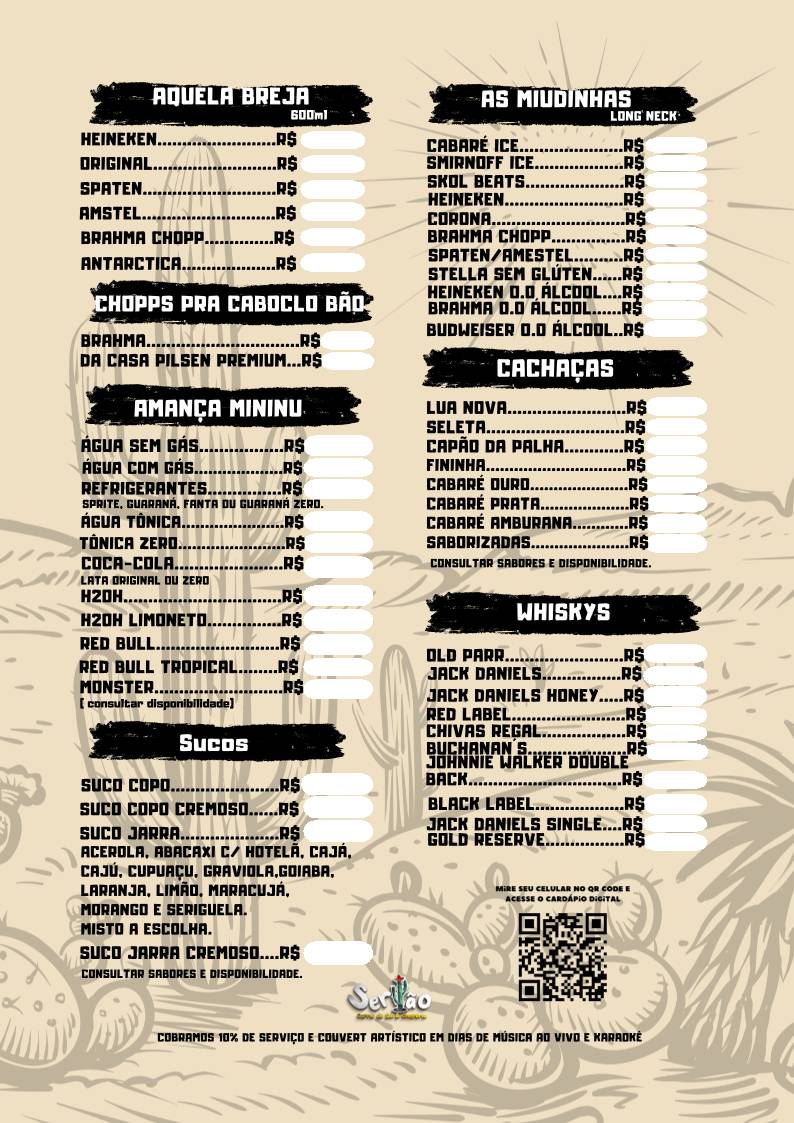 Sertão Carne De Sol E Choperia cardápio