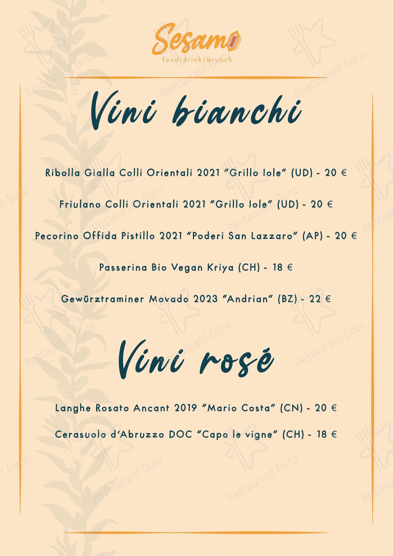 Menu per Sesamo ristorante