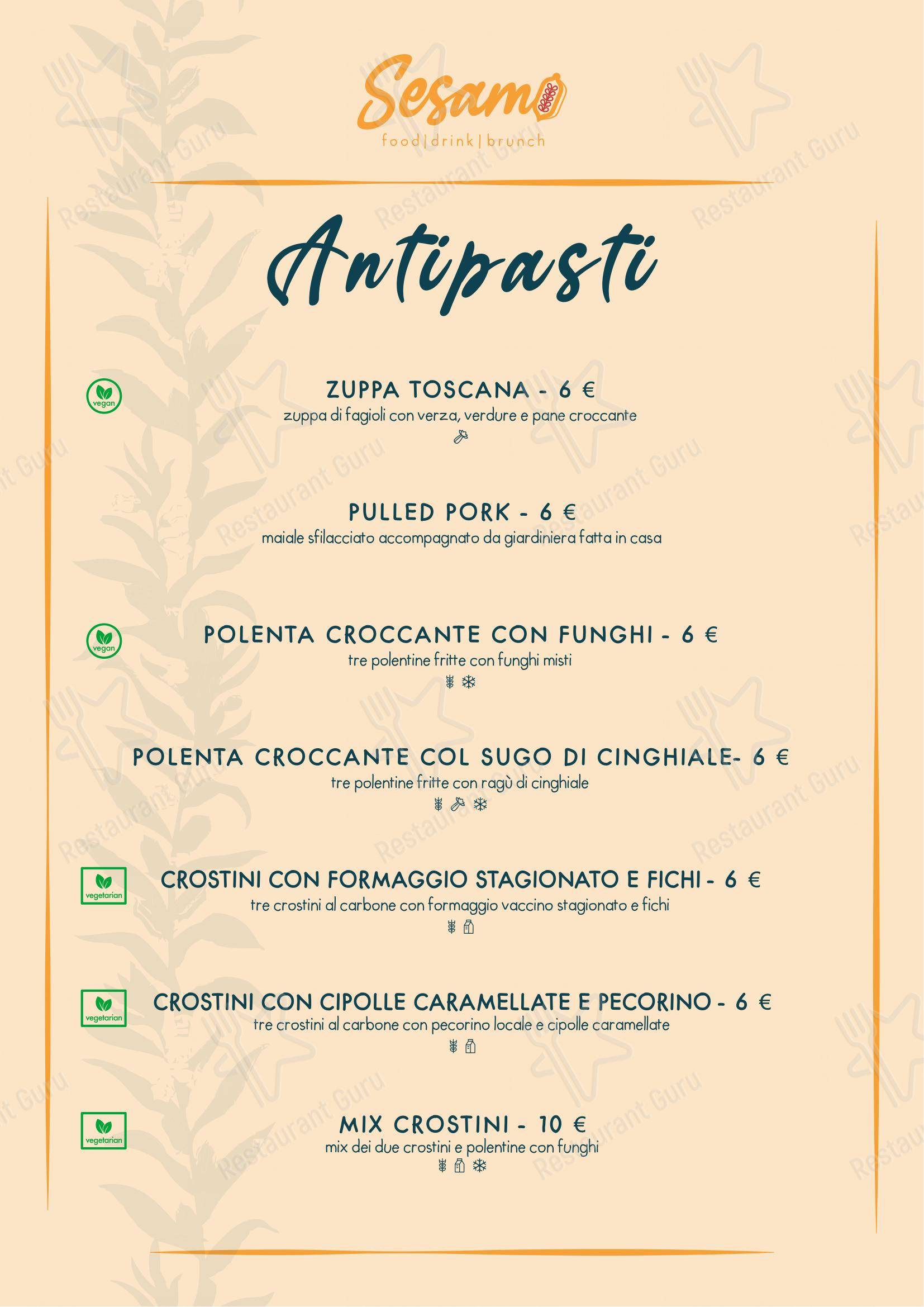 Menu per Sesamo in Fucecchio