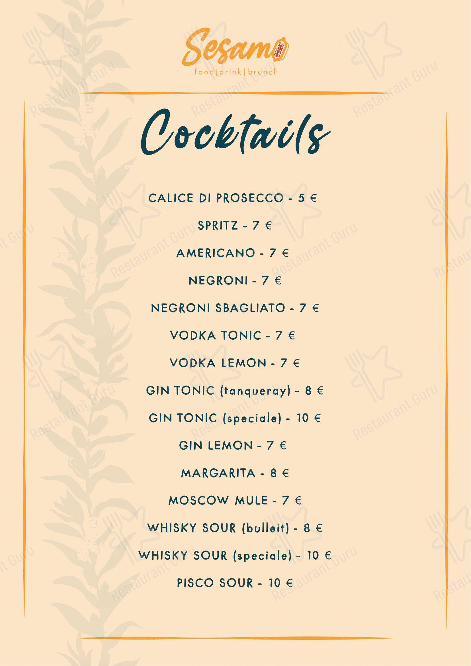 Menu per Sesamo ristorante