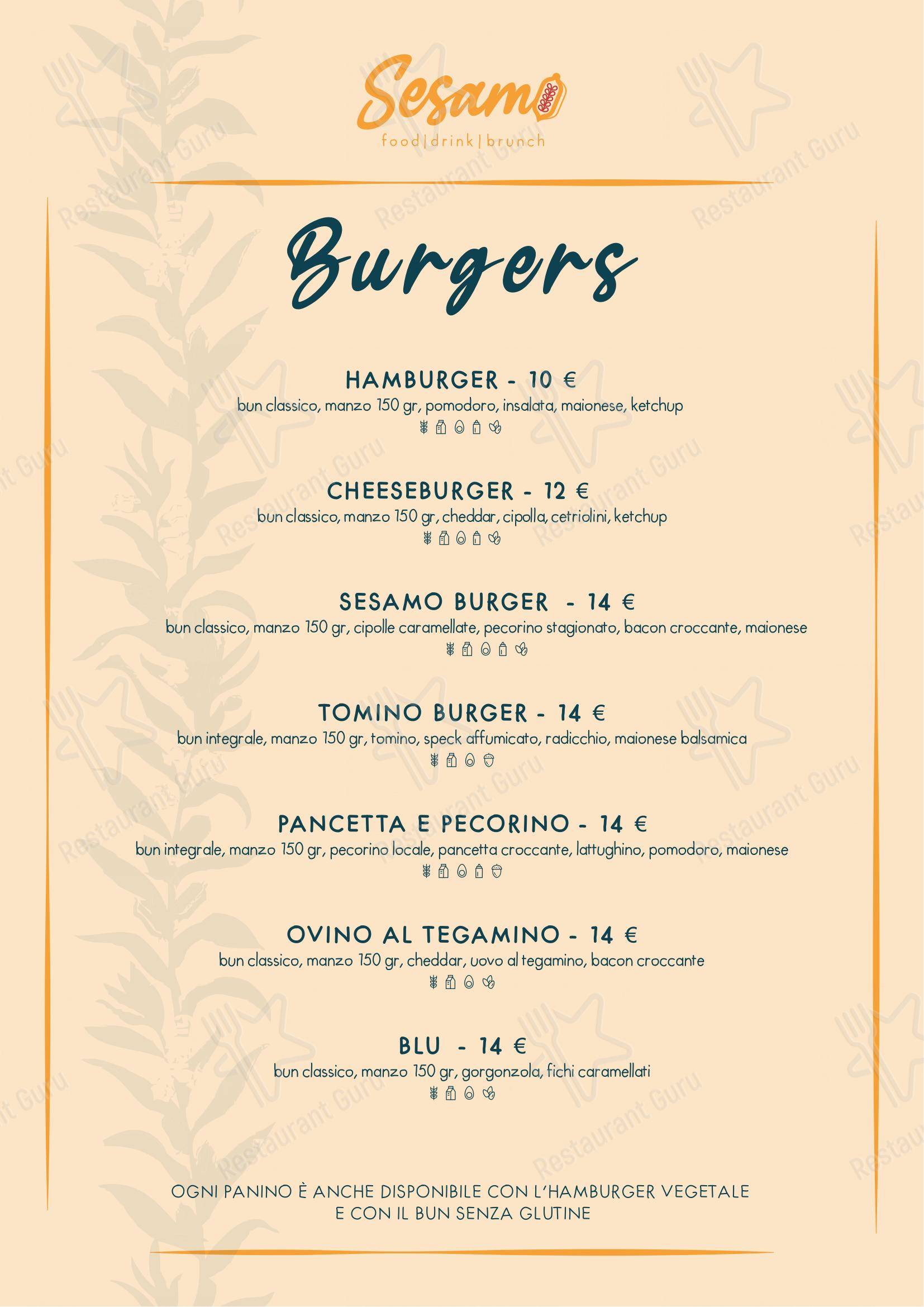 Menu per Sesamo ristorante