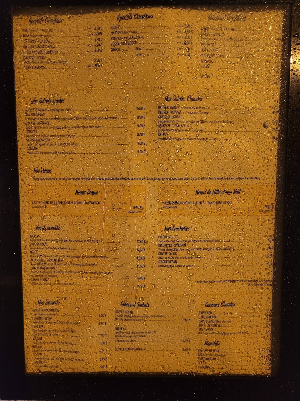 Menu de Sévan