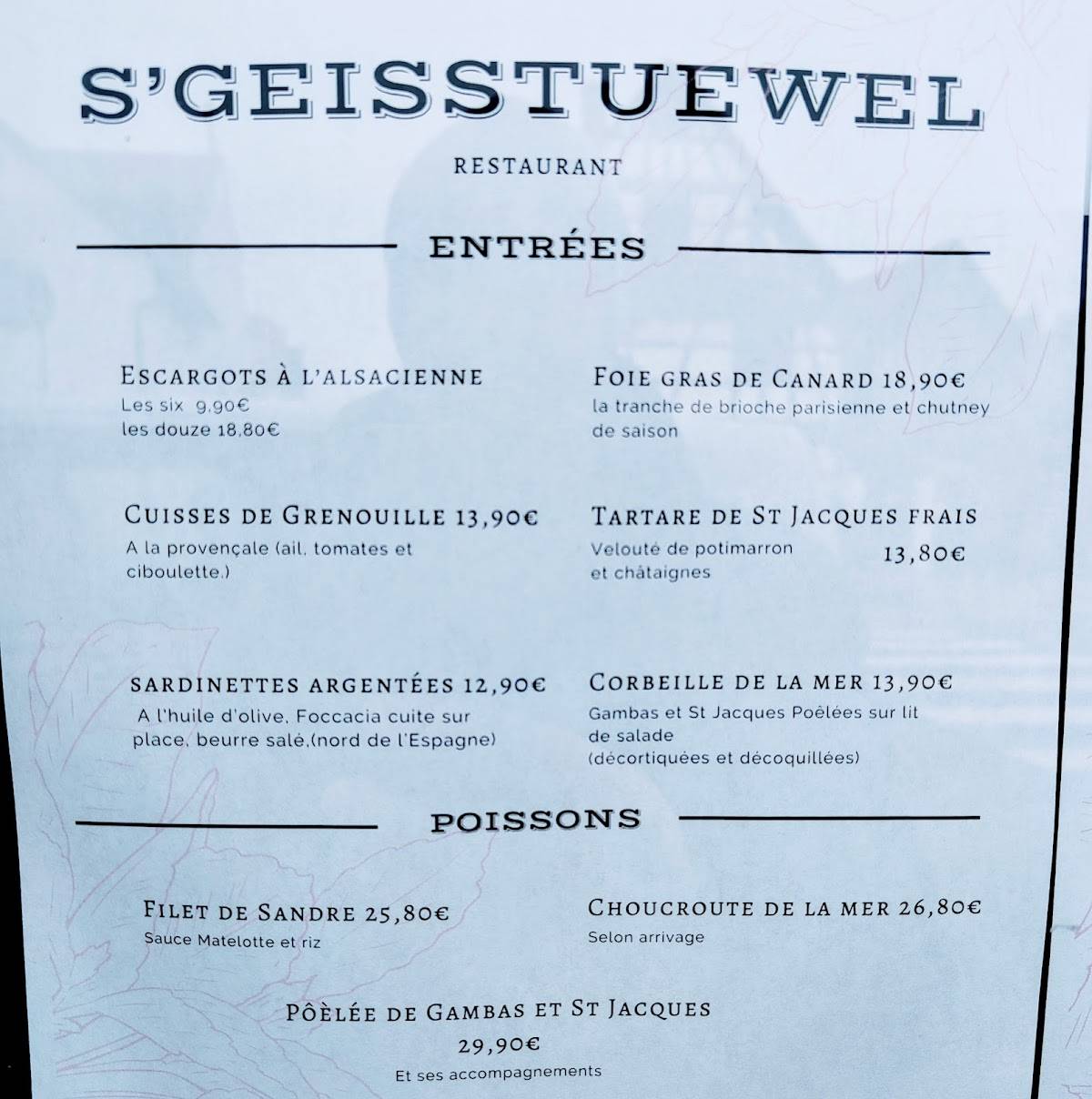 Menu de S'geisstuewel