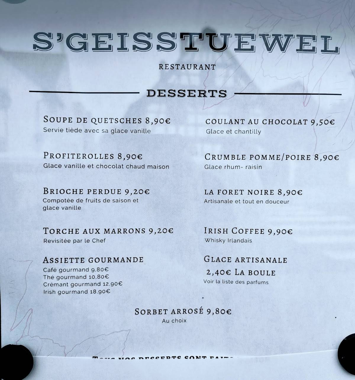 Menu de S'geisstuewel