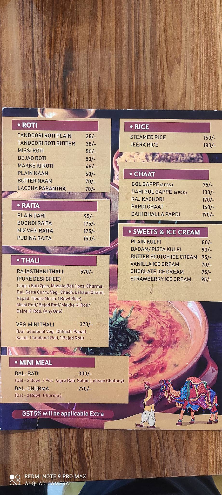 Shahi Virasat (RHS) menu