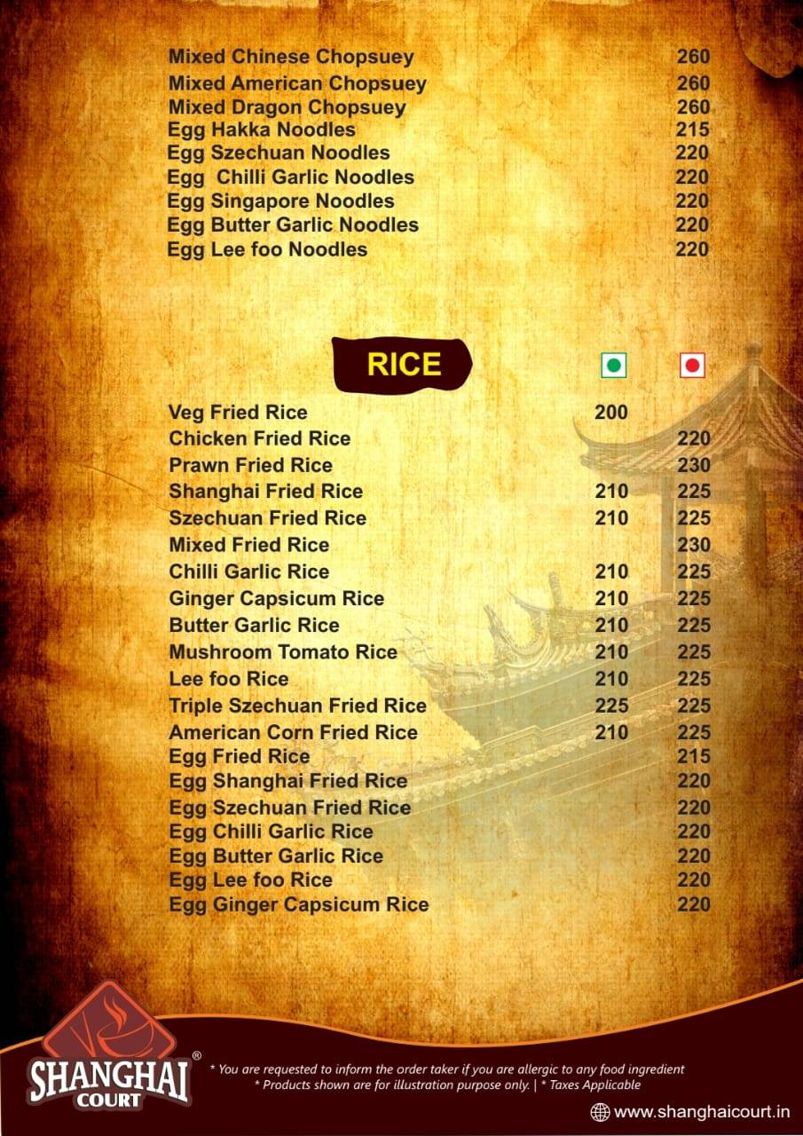 Shanghai Court Vijaya Bank Layout menu