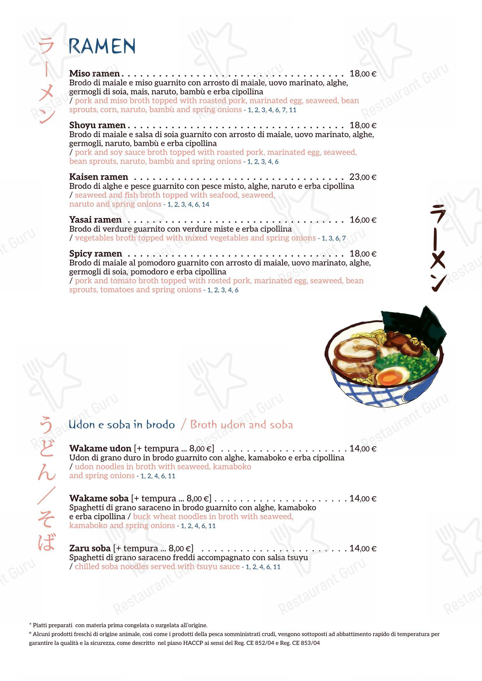 Menu di Shiroya - ristorante giapponese - Menu