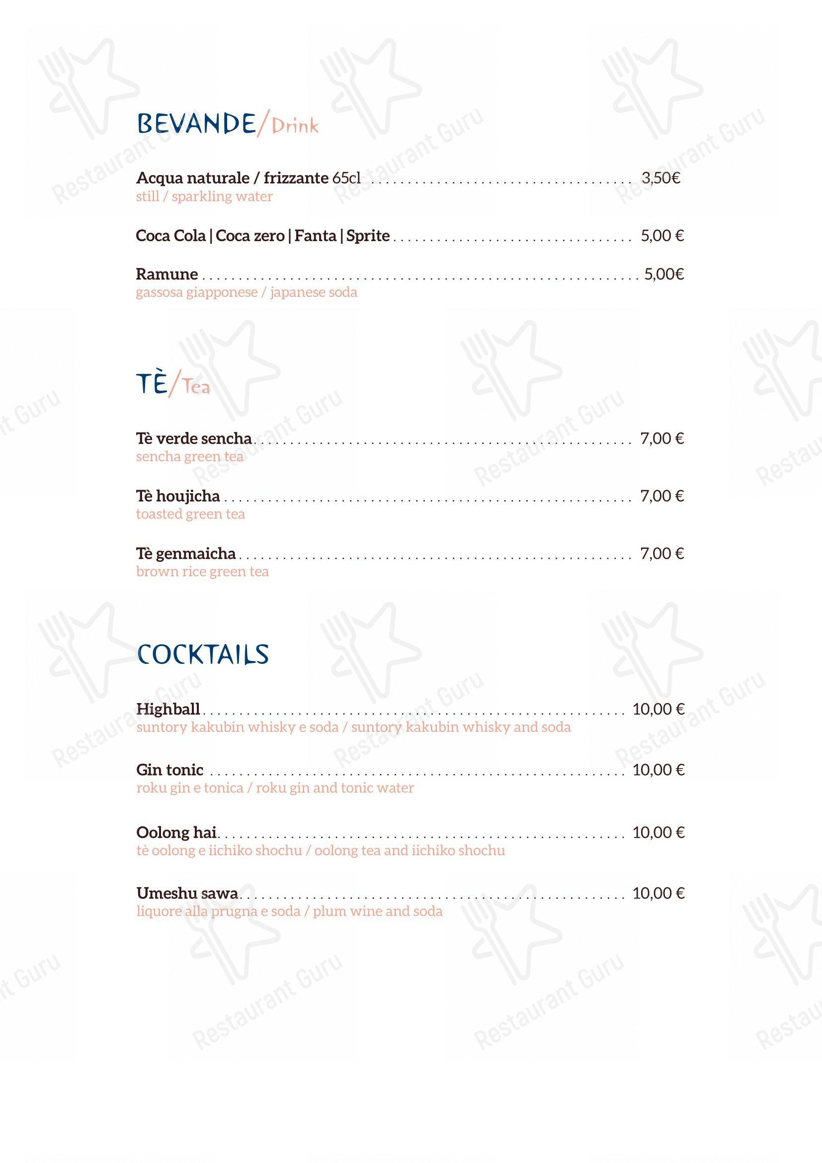 Menu bar per Shiroya - ristorante giapponese in Roma