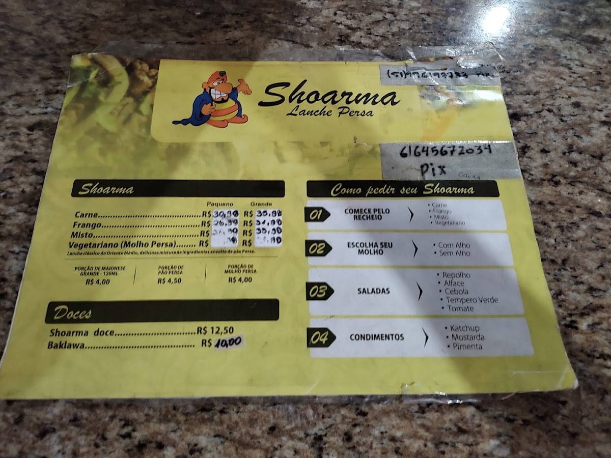 Shoarma Lanche Persa cardápio