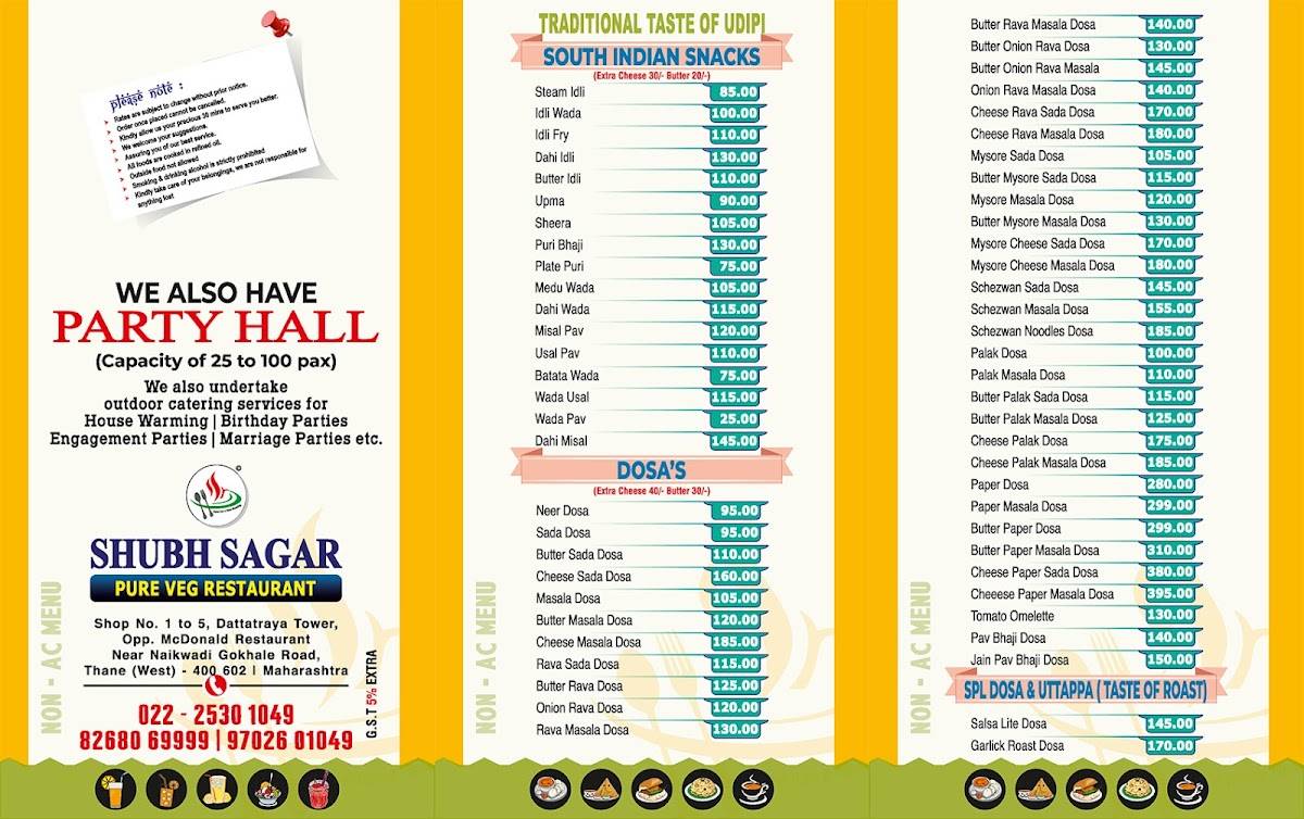 Shubh Sagar Restaurant menu