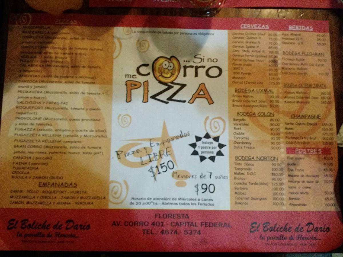 Menu at Si No Corro Me Pizza restaurant, Buenos Aires