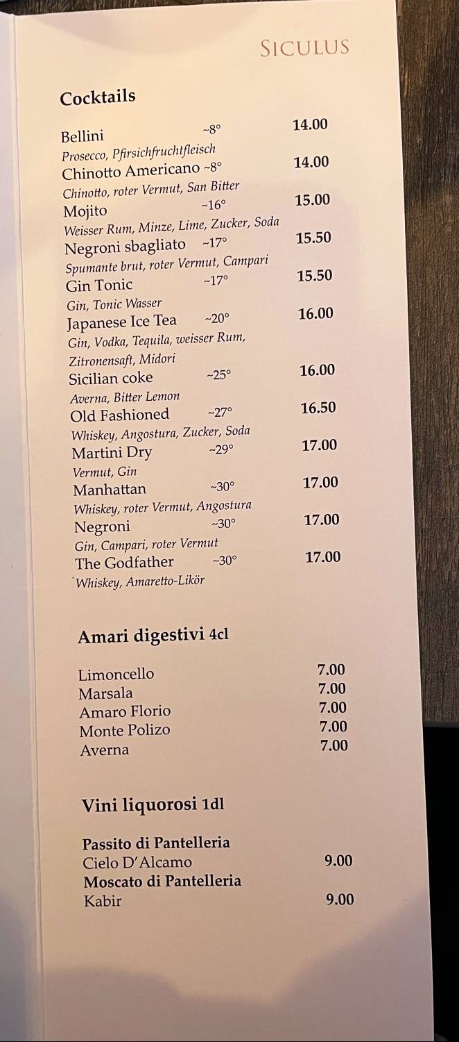 Menu di Siculus Ristorante Pizzeria Siciliano 