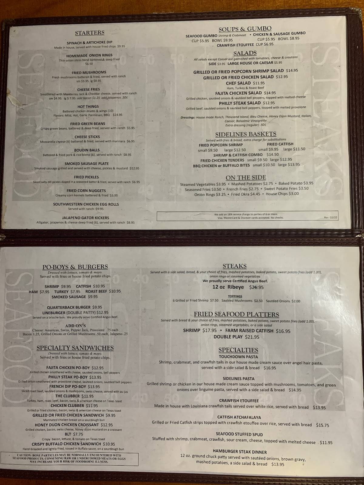 Sidelines Bar And Grill Lafollette Menu - ptub08q