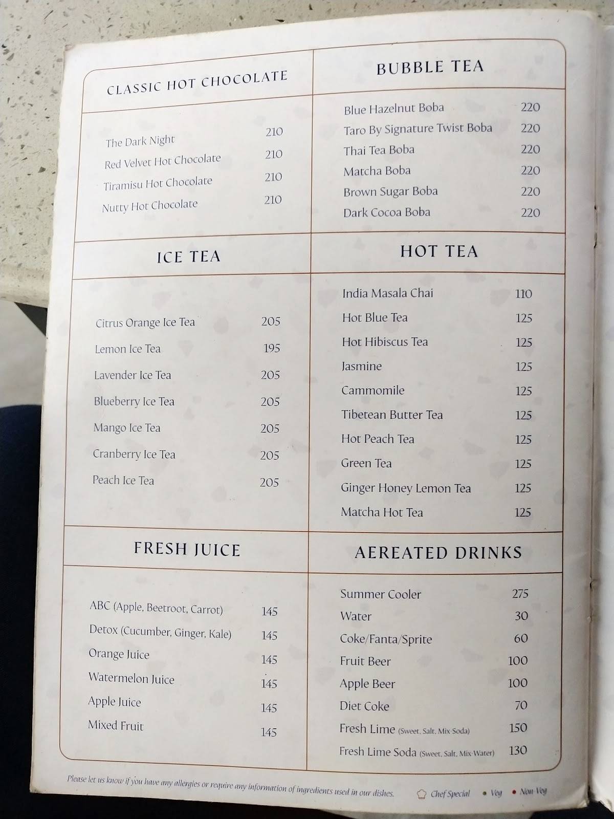 Signature Cafe Delhi menu