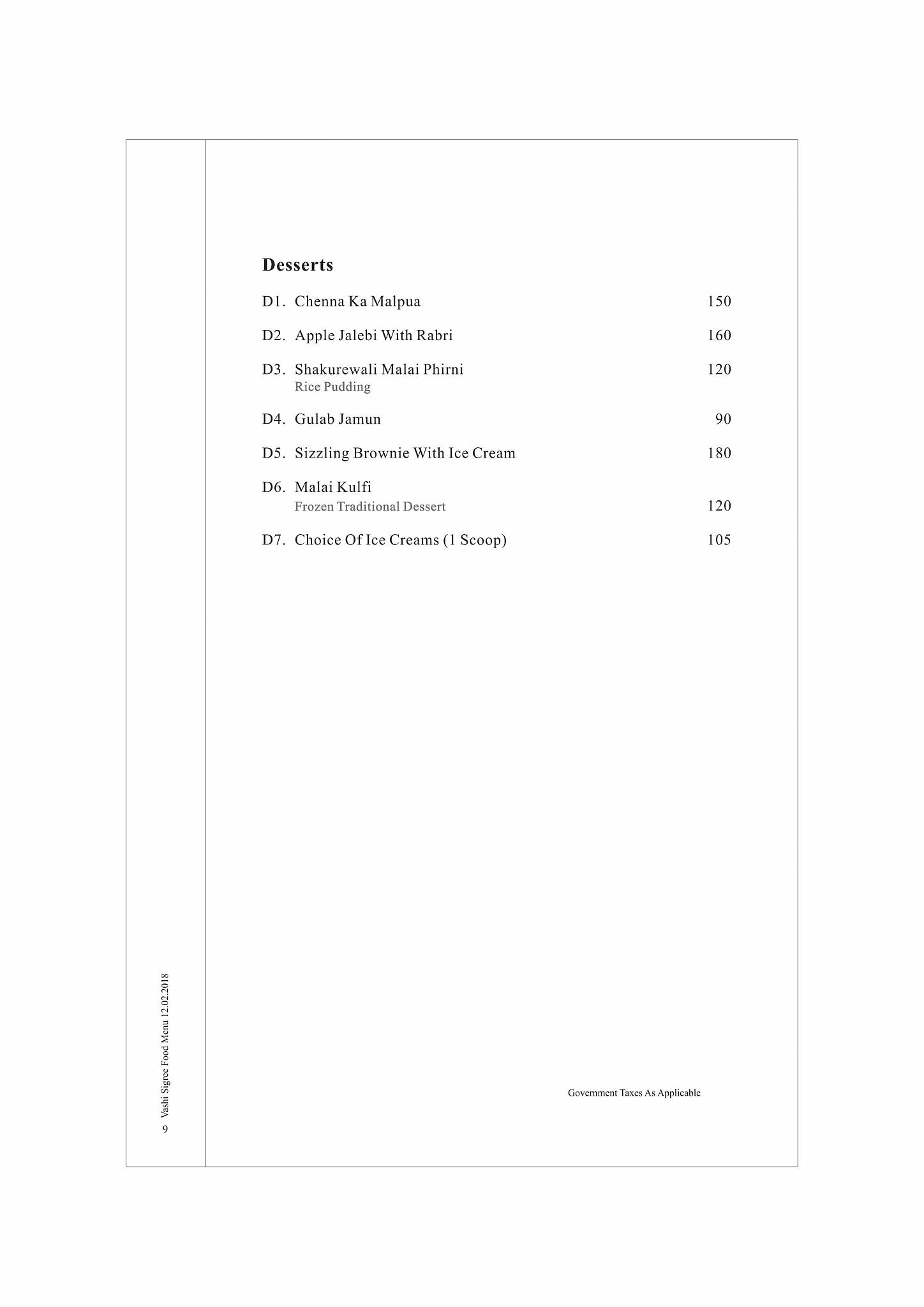 Sigree Navi Mumbai menu