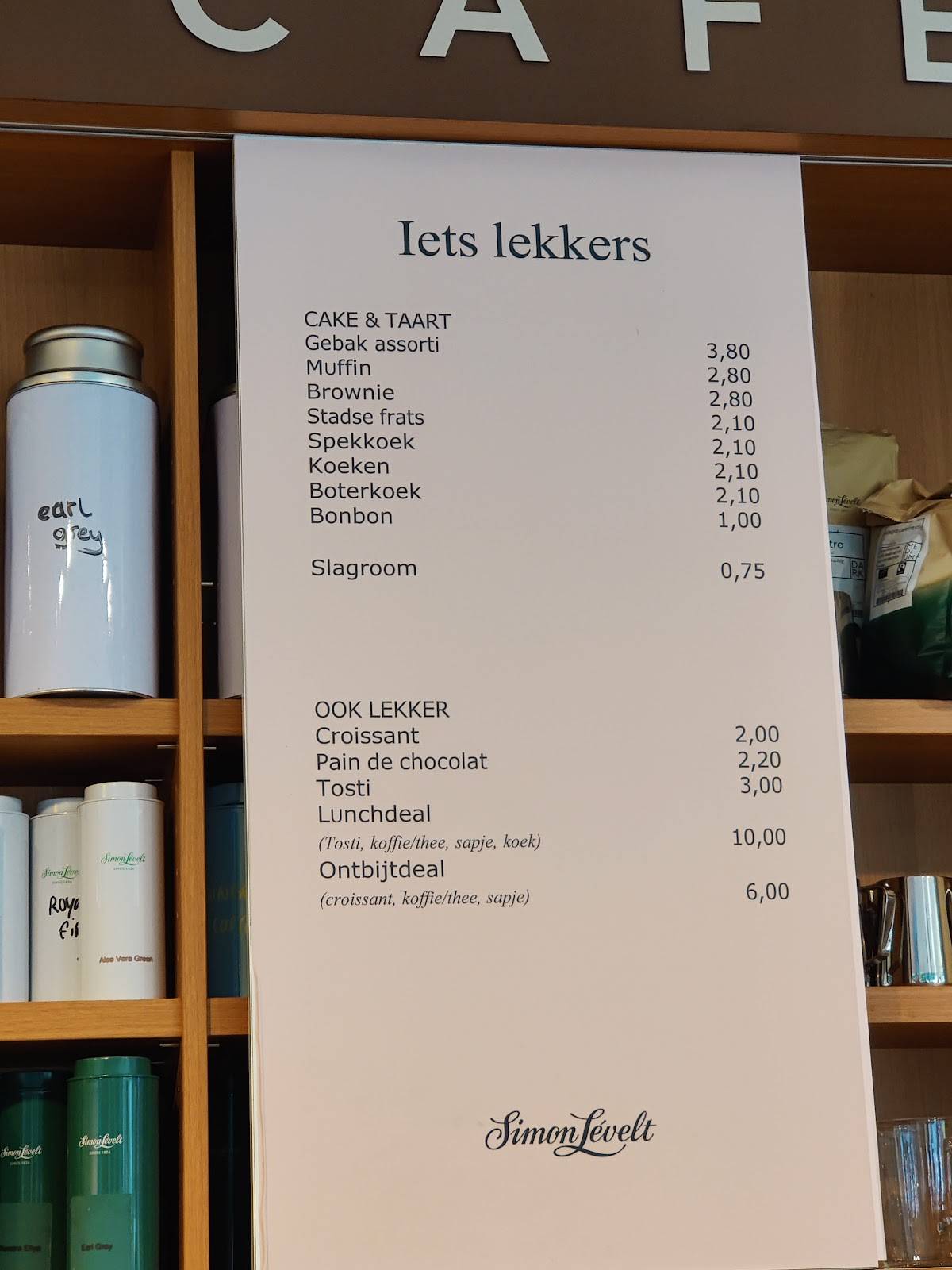Menu de Simon Lévelt Café
