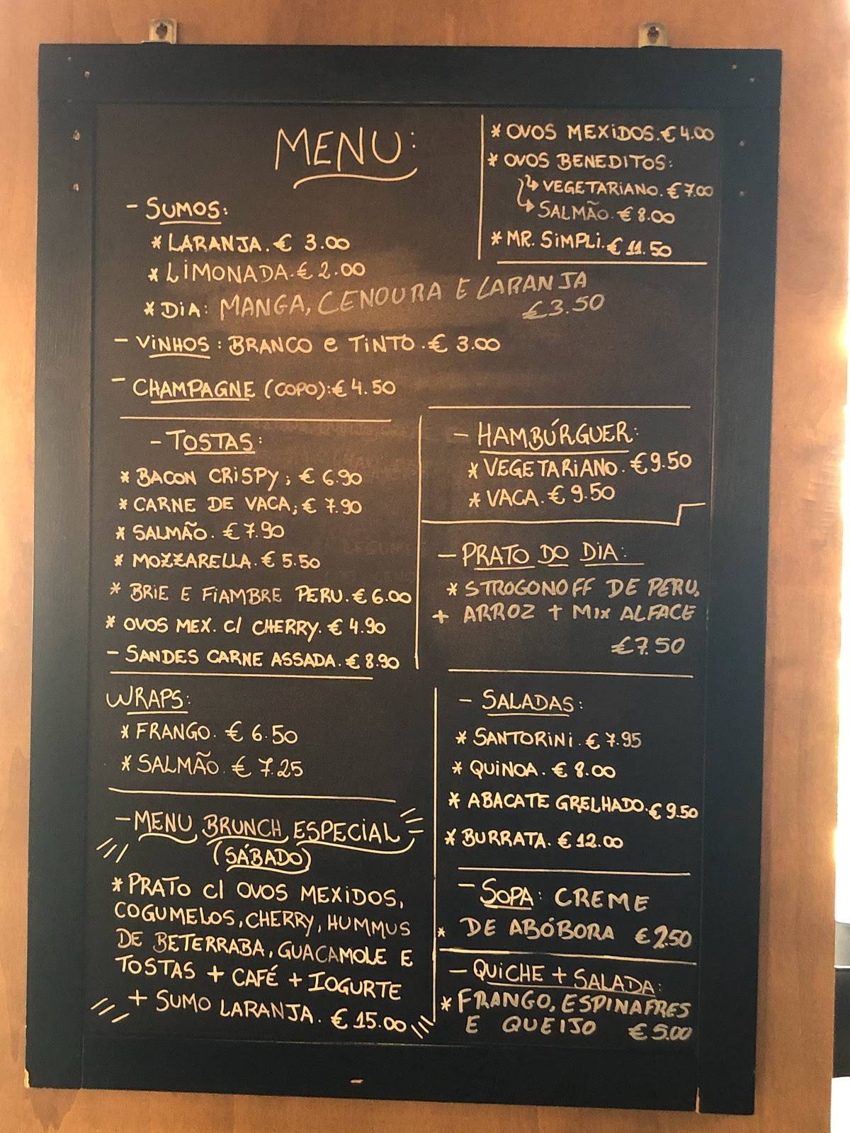 Menu at Simpli Coffee Braamcamp cafe, Lisbon, R. Braamcamp 64