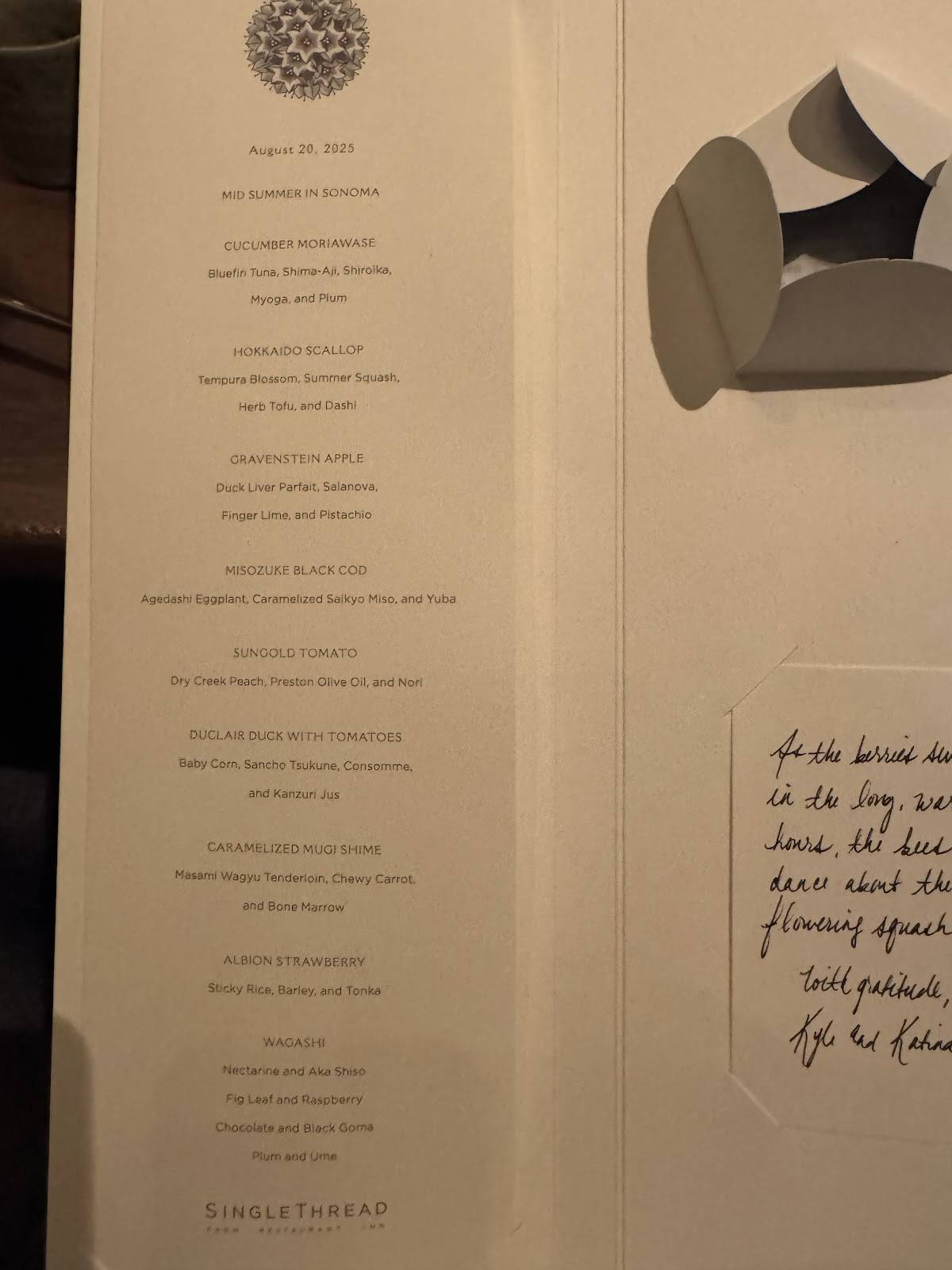 Menu at SingleThread Farm - Restaurant - Inn, Healdsburg