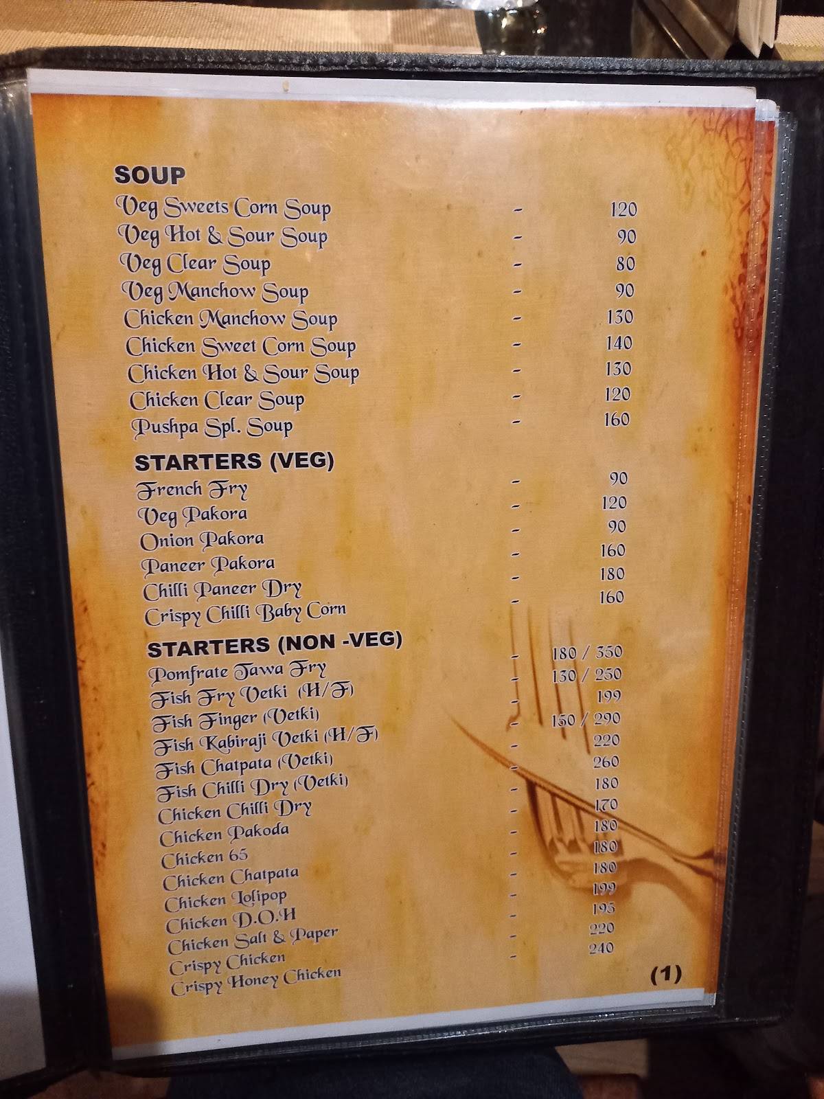 Pushpa Restaurant menu
