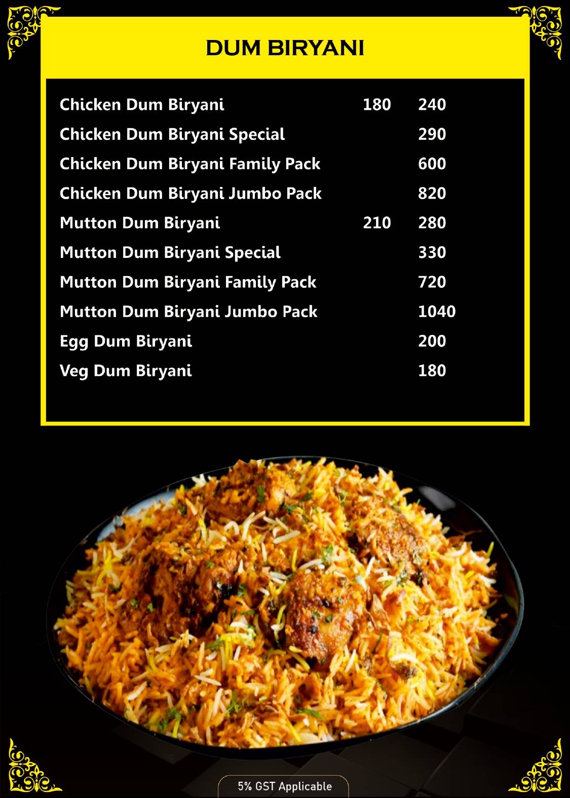 Sitara Family Restaurant menu