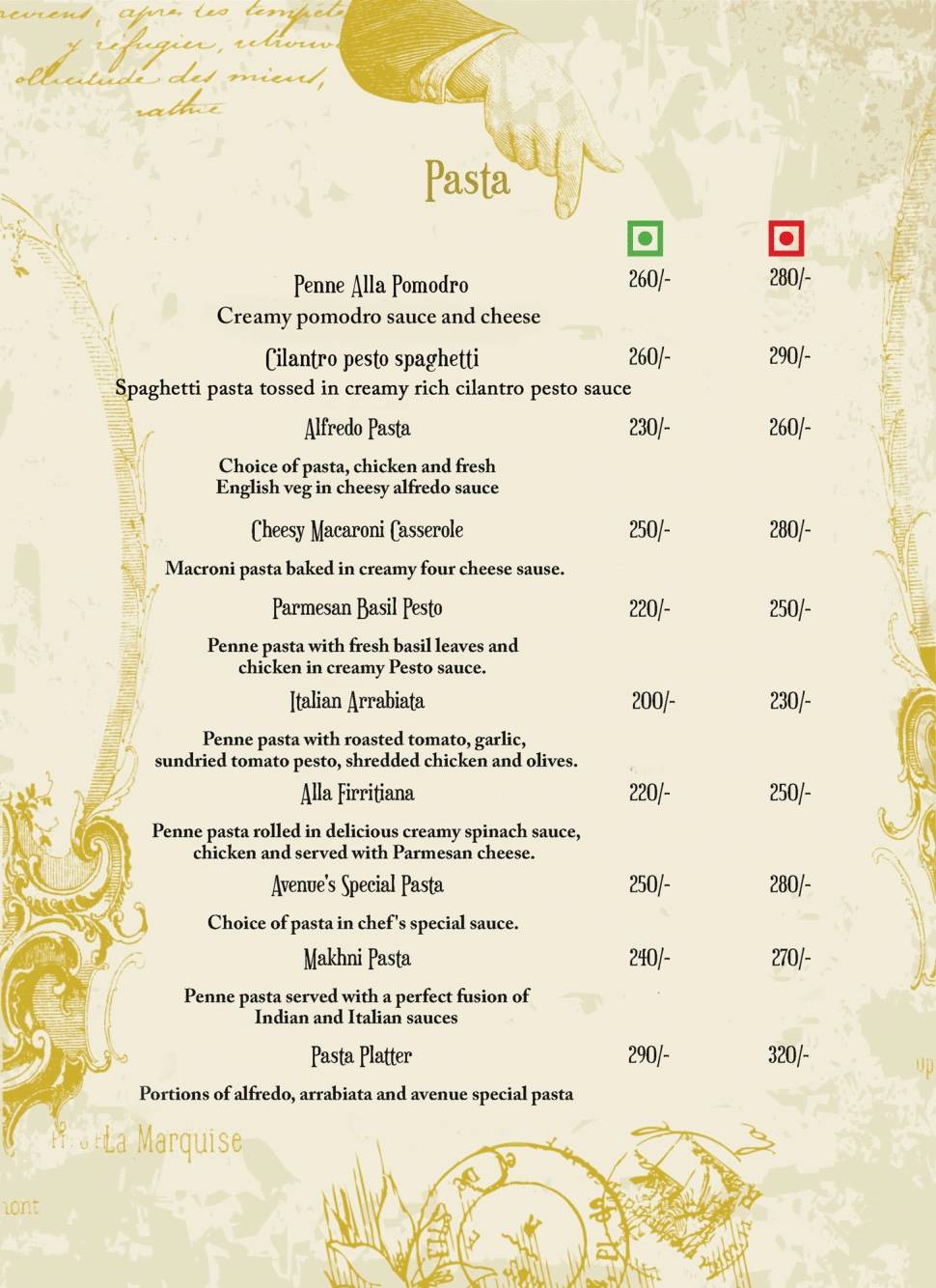 Sixth Avenue Cafe menu