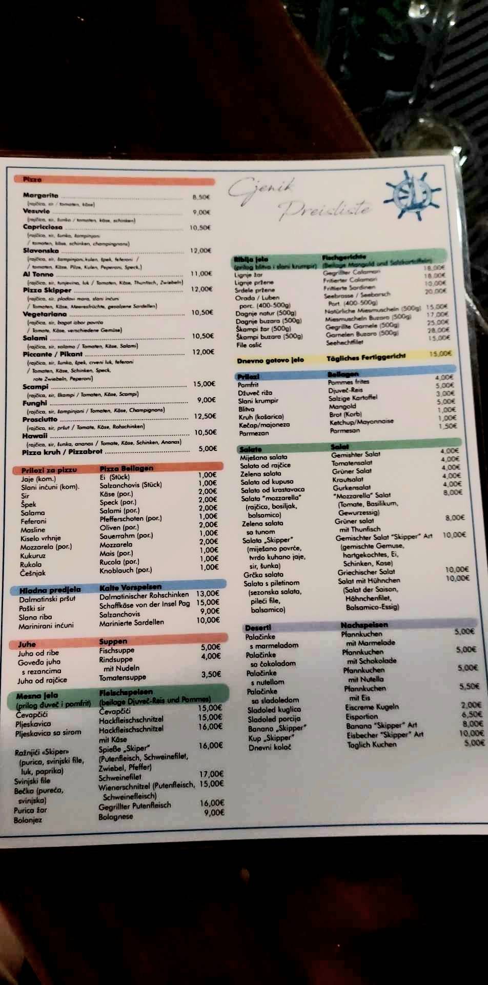 Menu di Skipper pizza 