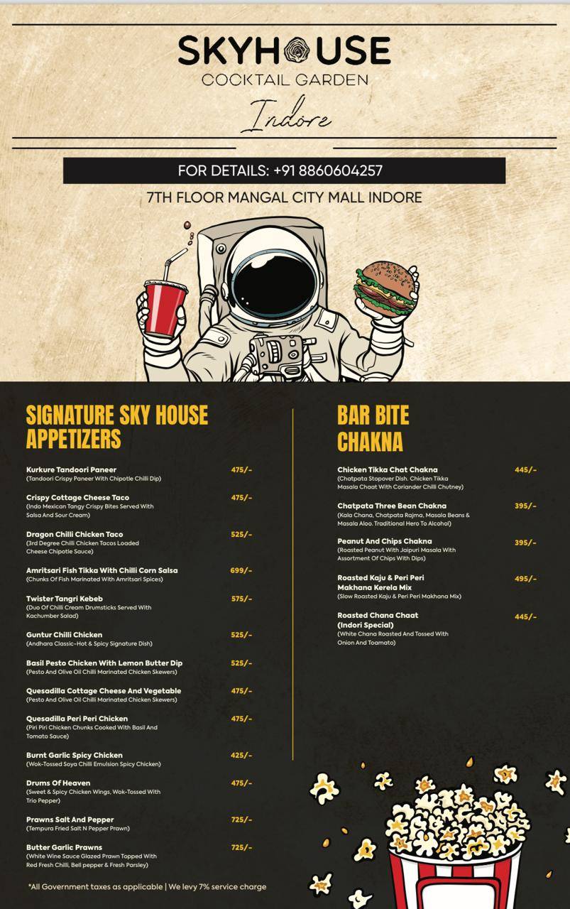 Skyhouse Cocktail Garden menu