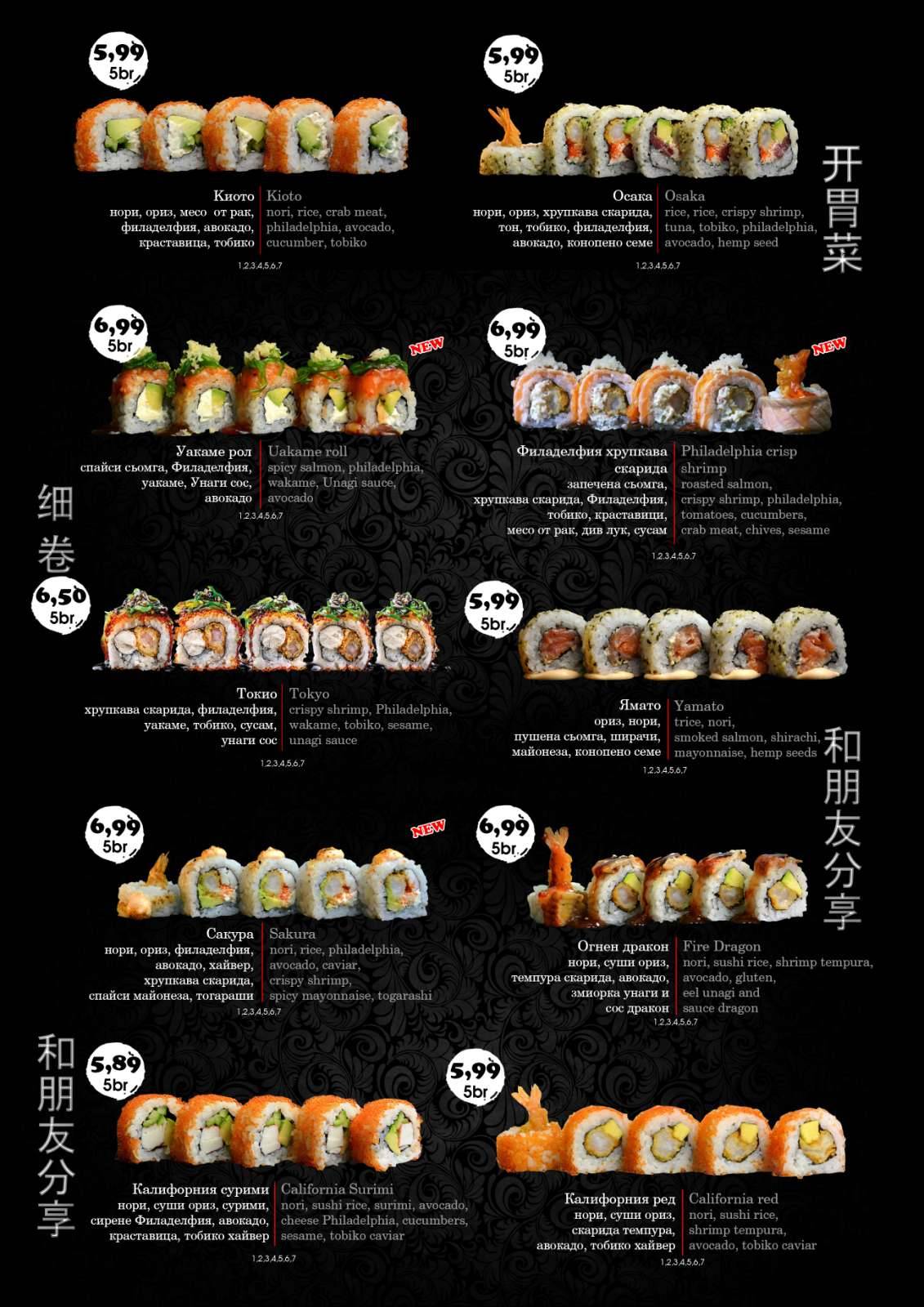 Menu de Суши бар "Guest"