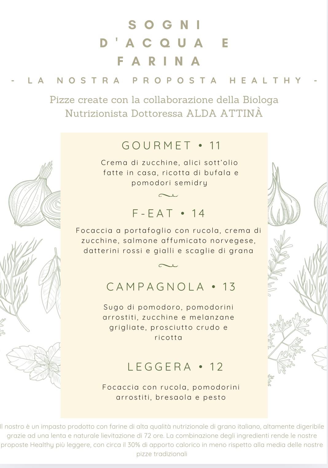 Menu di Sogni d'acqua e farina 