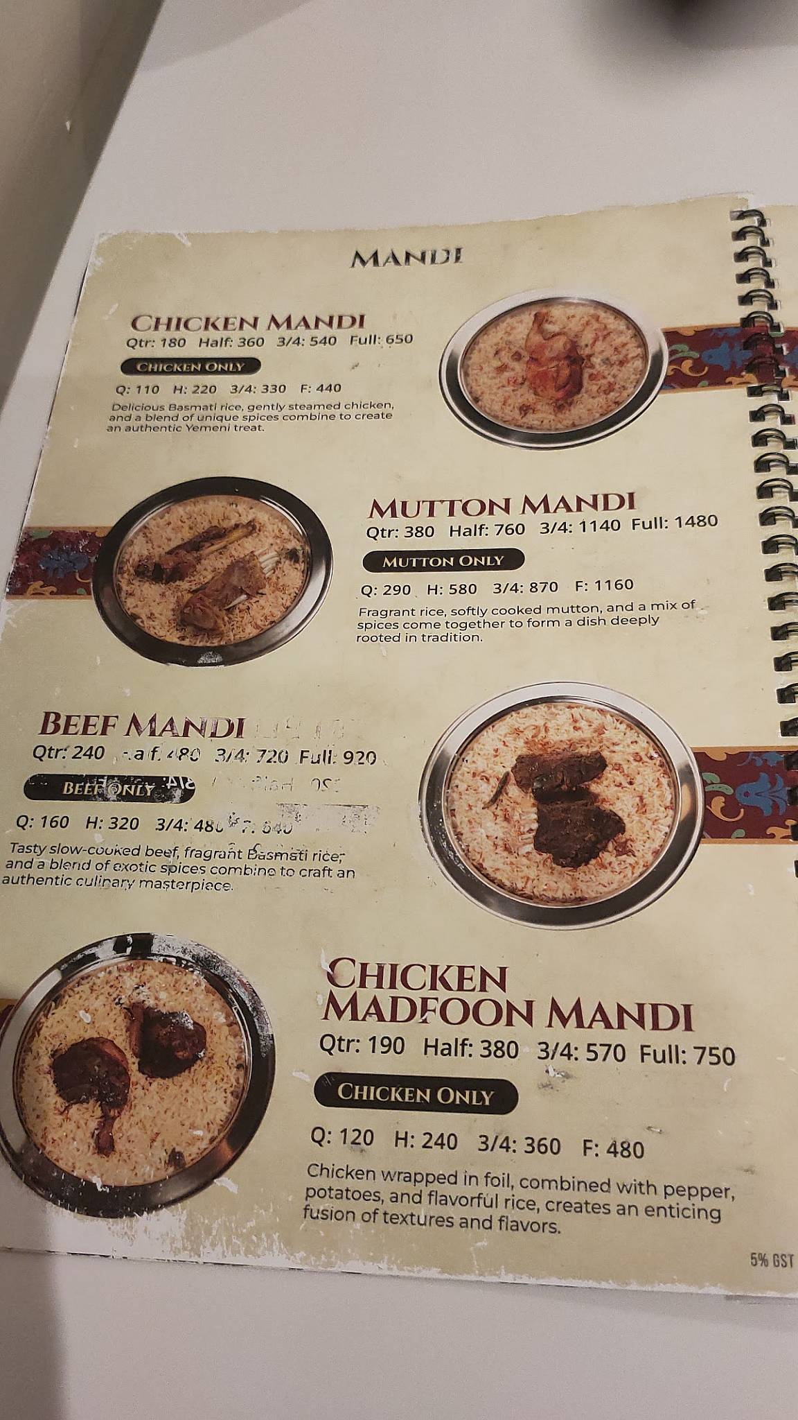 Soofi Mandi menu