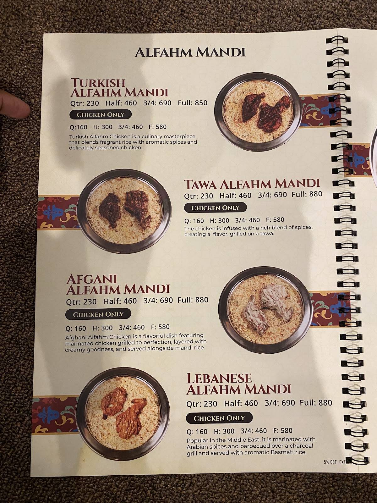 Soofi Mandi menu