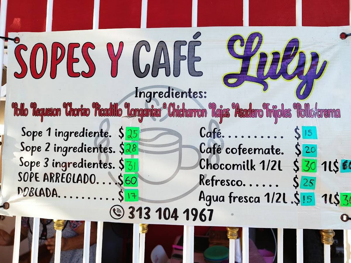 Carta de Sopes y café luli, Tecomán