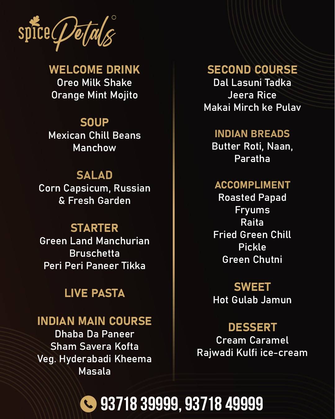 Spice Petals - a Fleet Restro & Banquet menu