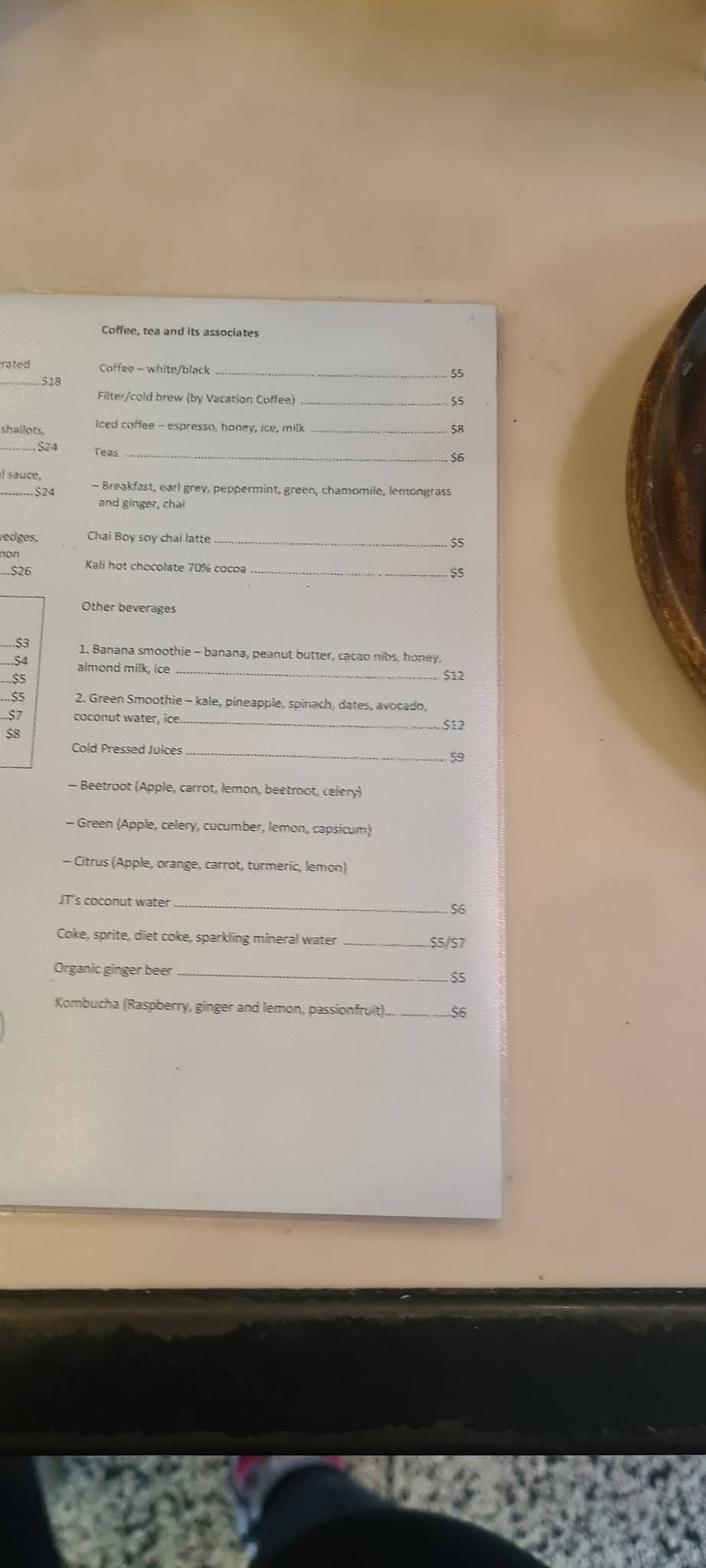 Menu at Square & Compass cafe, East Melbourne