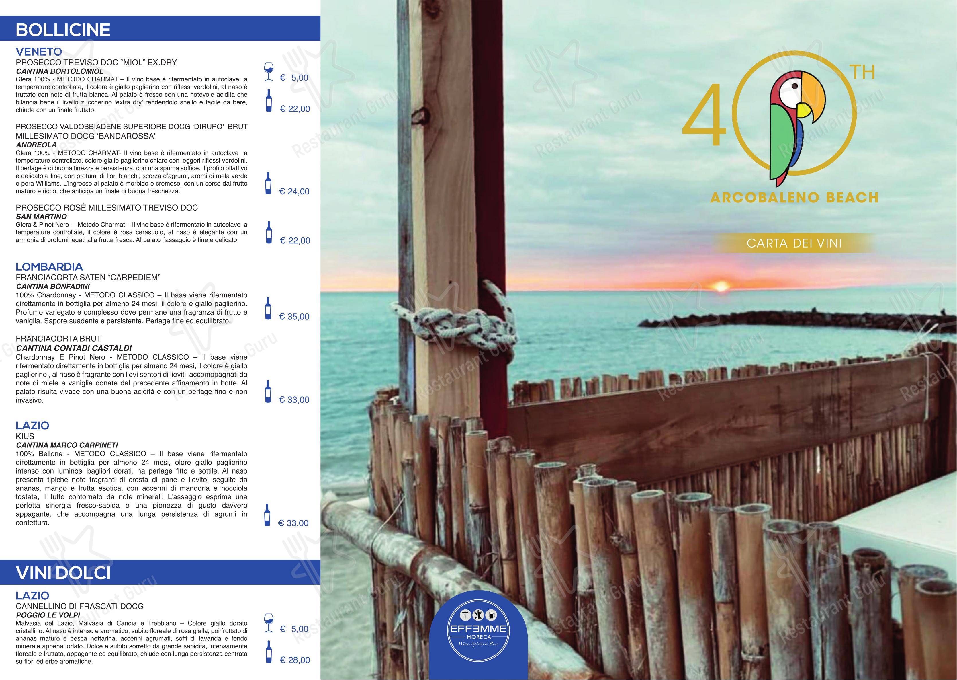 Stabilimento Balneare Ristorante Arcobalenobeach in Focene - Menu bar