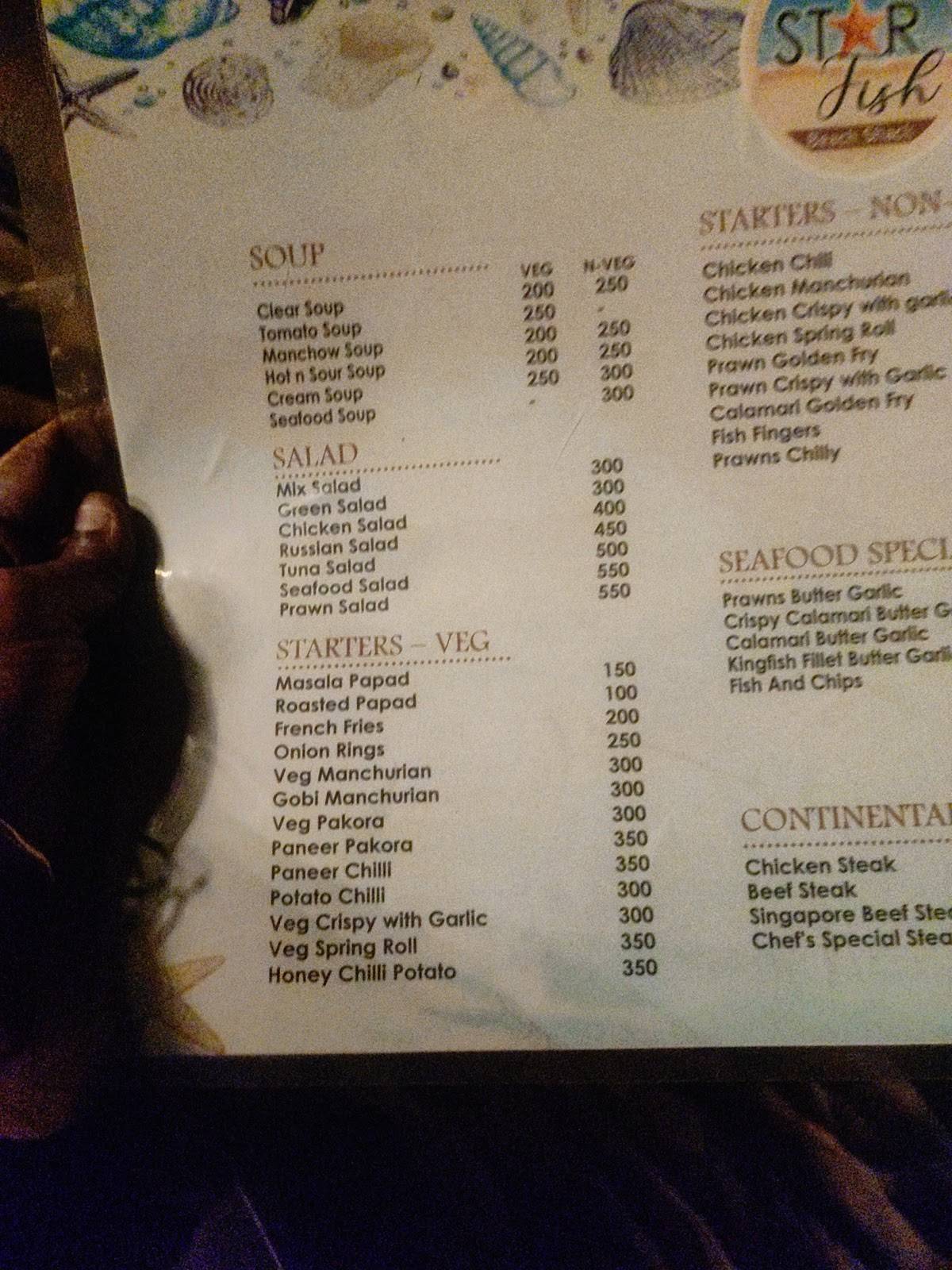 Star fish beach shack menu