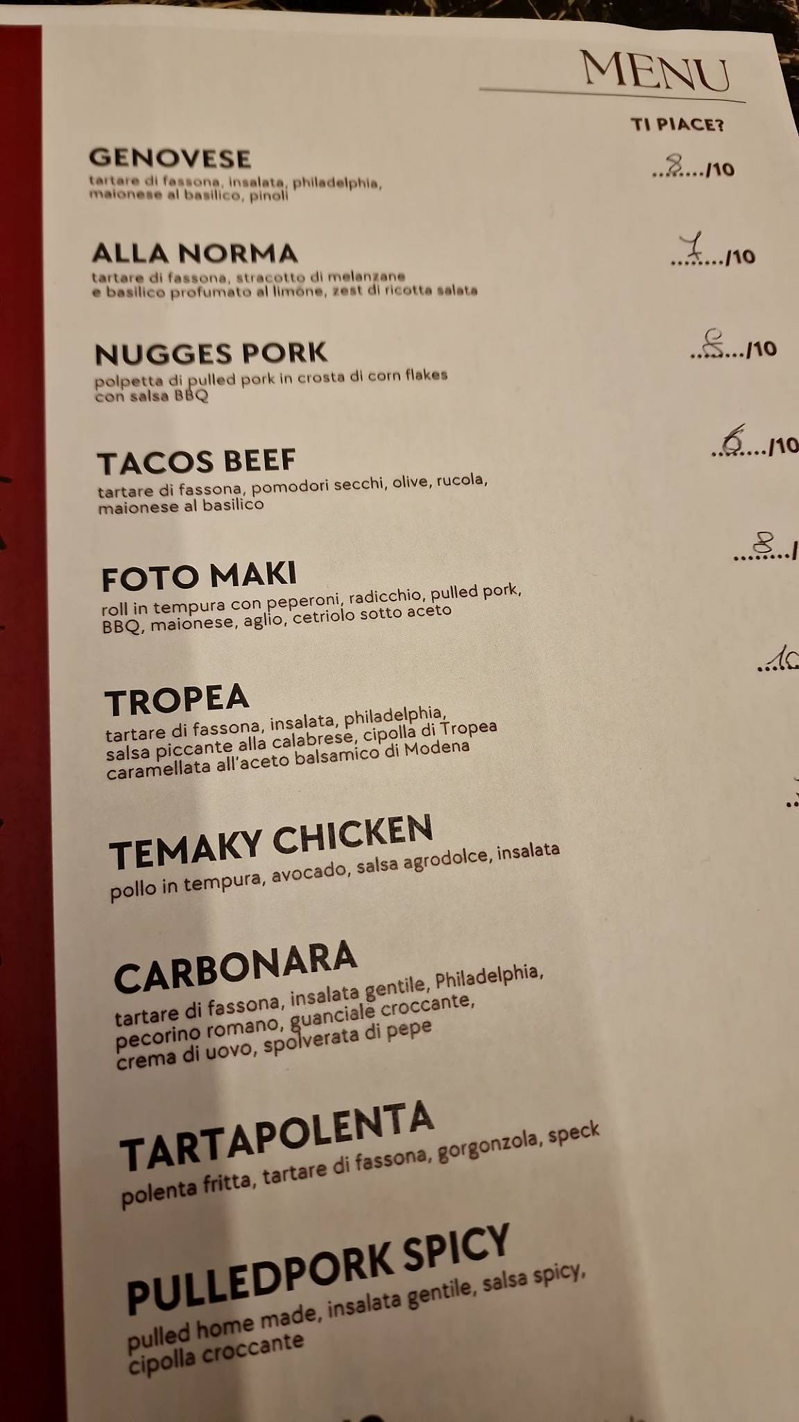 Menu di Mattatoio Steak Hall 